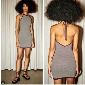 Halter Mini Dress Open Back Crochet Knit